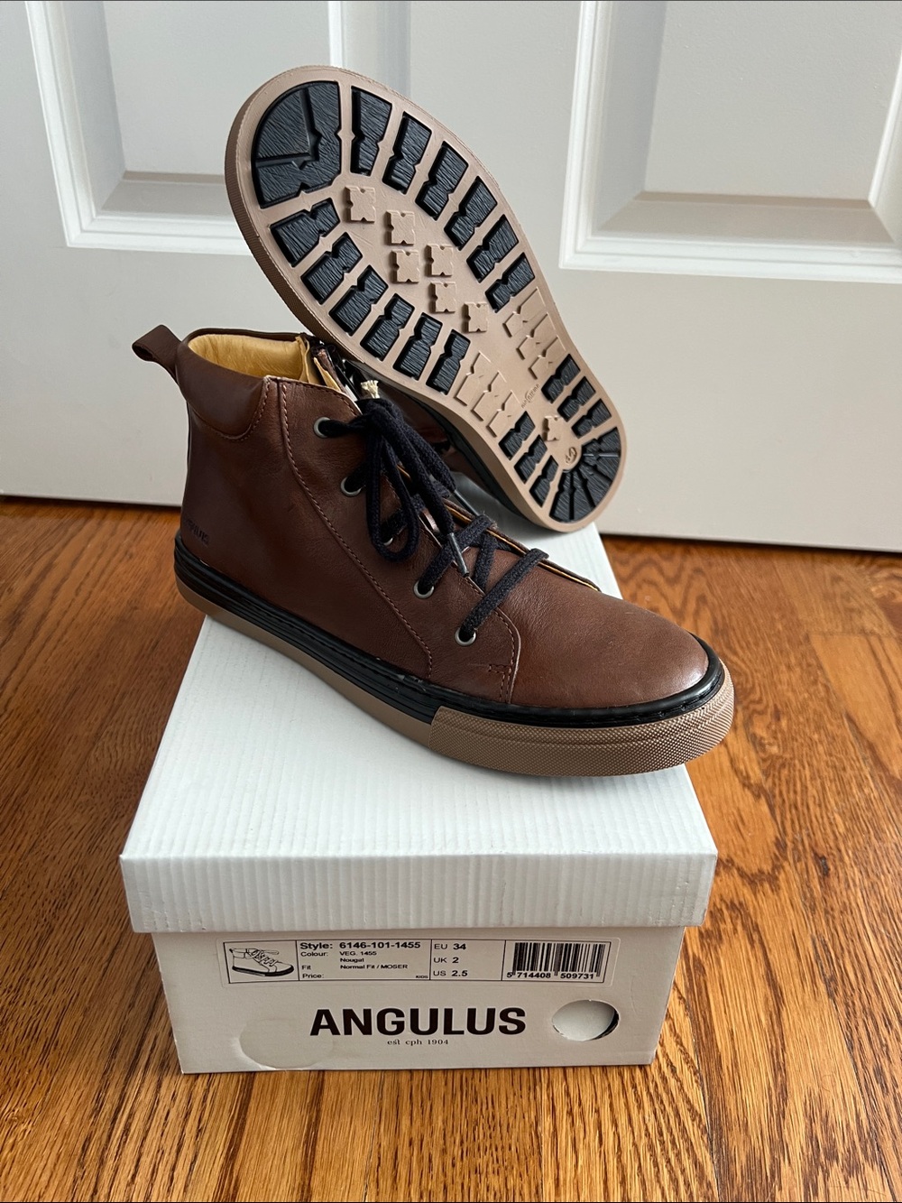 Angulus Brown Leather High-Top Boots with Black Laces